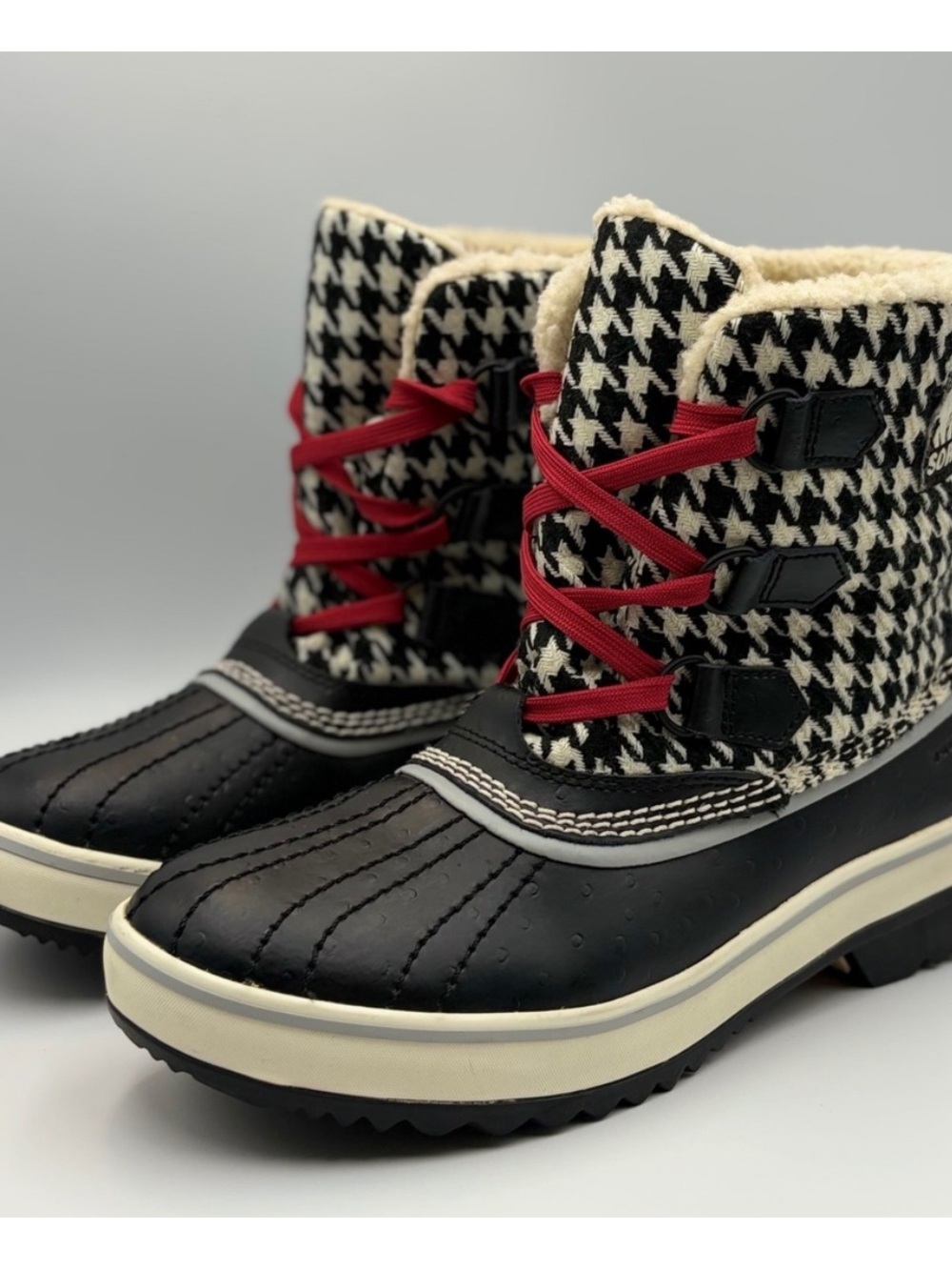 Sorel Tivoli Women’s Houndstooth Tweed Fleece Waterproof Rain/Snow Boots Size 9
